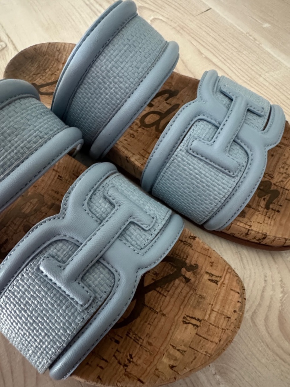 Sam Edelman Light Blue Dual-Strap Cork Slide Sandals - Picture 2 of 6